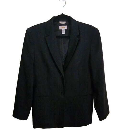 Talbots Vintage Black Stretch Wool Notch Collar Classic Blazer Size 12 - Picture 2 of 5